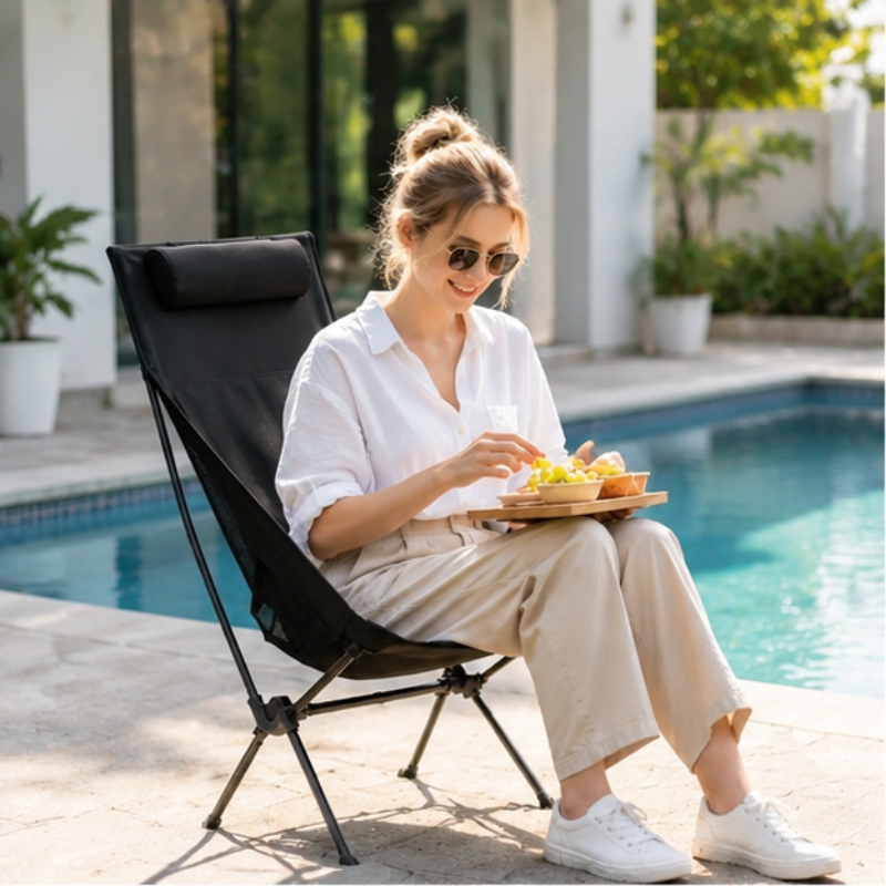Outdoor Camping Recliner Chairs - Folding Portable Camping Chair with Headrest,