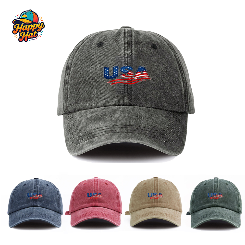 Outdoor Camping Usa - 1PC Vintage Washed USA Flag Baseball