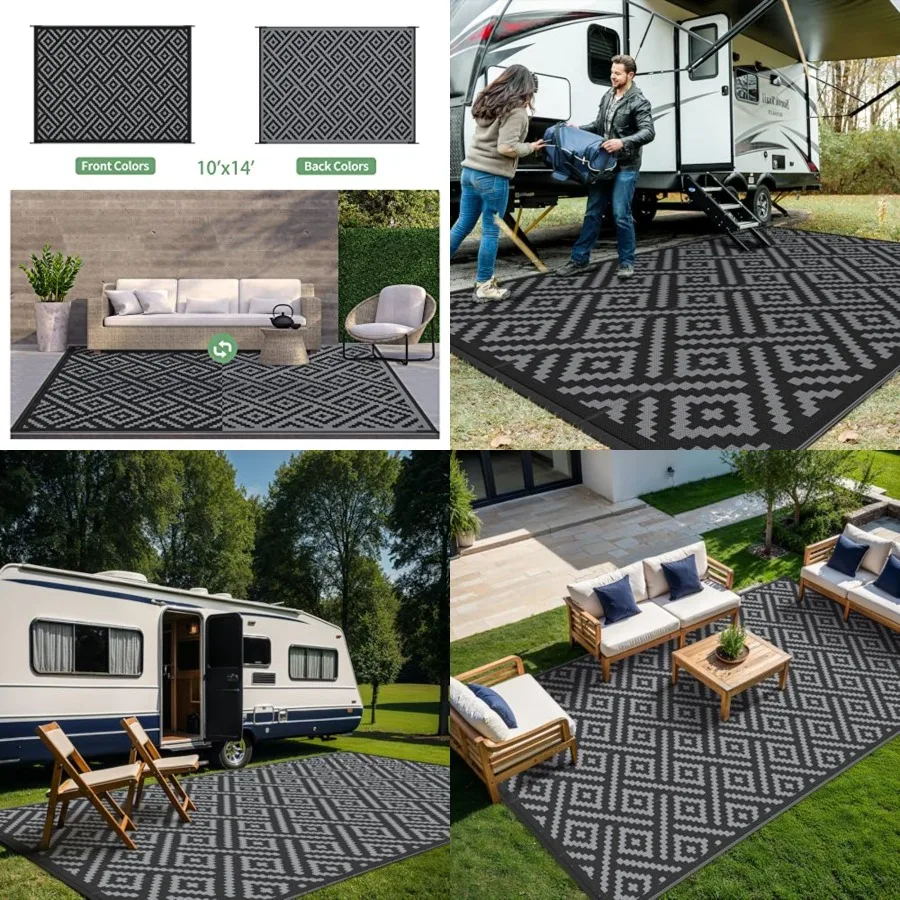 Outdoor Camping Mats Large - Outdoor Rug for Patio Clearance, 10x14