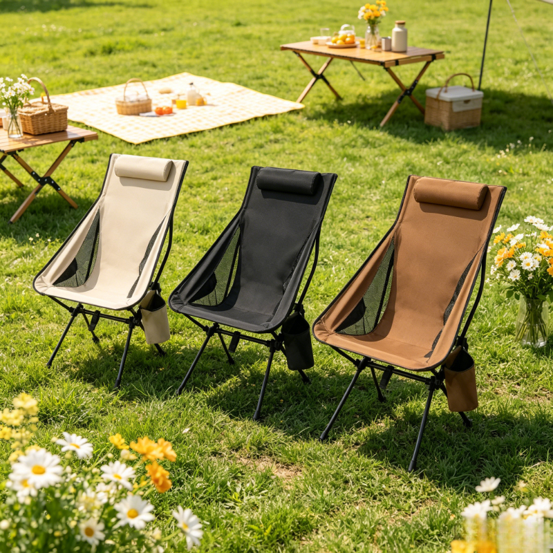 Outdoor Camping Recliner Chairs - 3 Colors Foldable High Back Camping