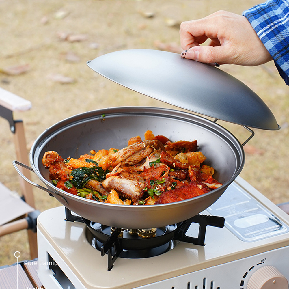 Titanium Wok Pan with Lid Doub - Outdoor Camping Kitchen Table avis et prix