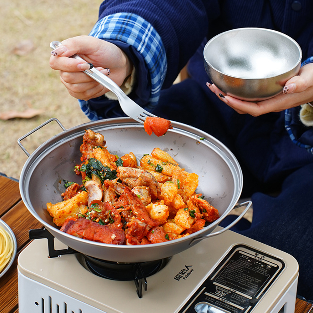 Titanium Wok Pan with Lid Doub - Outdoor Camping Kitchen Table avis et prix