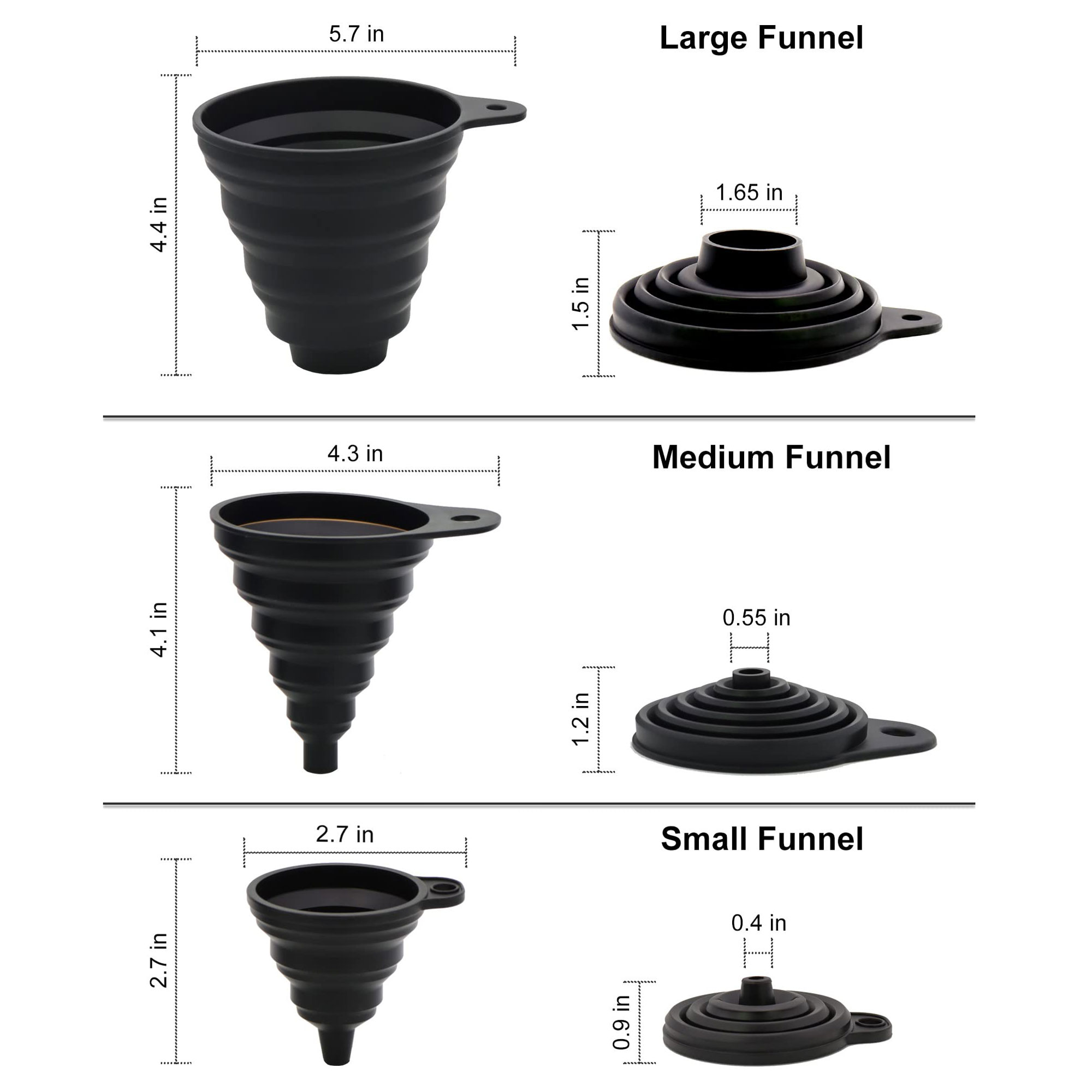3 Pcs Kitchen Funnel Set, Sili - Collapsible Water Bottle avis et prix