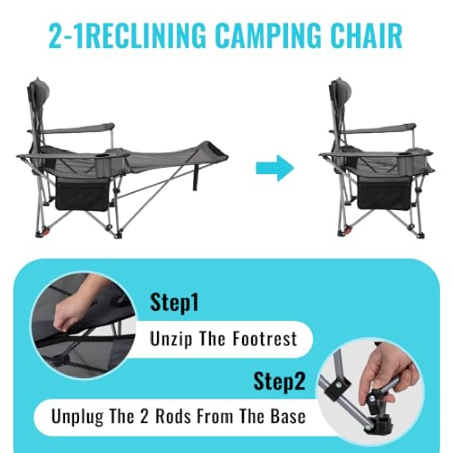 Outdoor 2-in-1 reclining campi - Outdoor Camping Recliner Chairs avis et prix