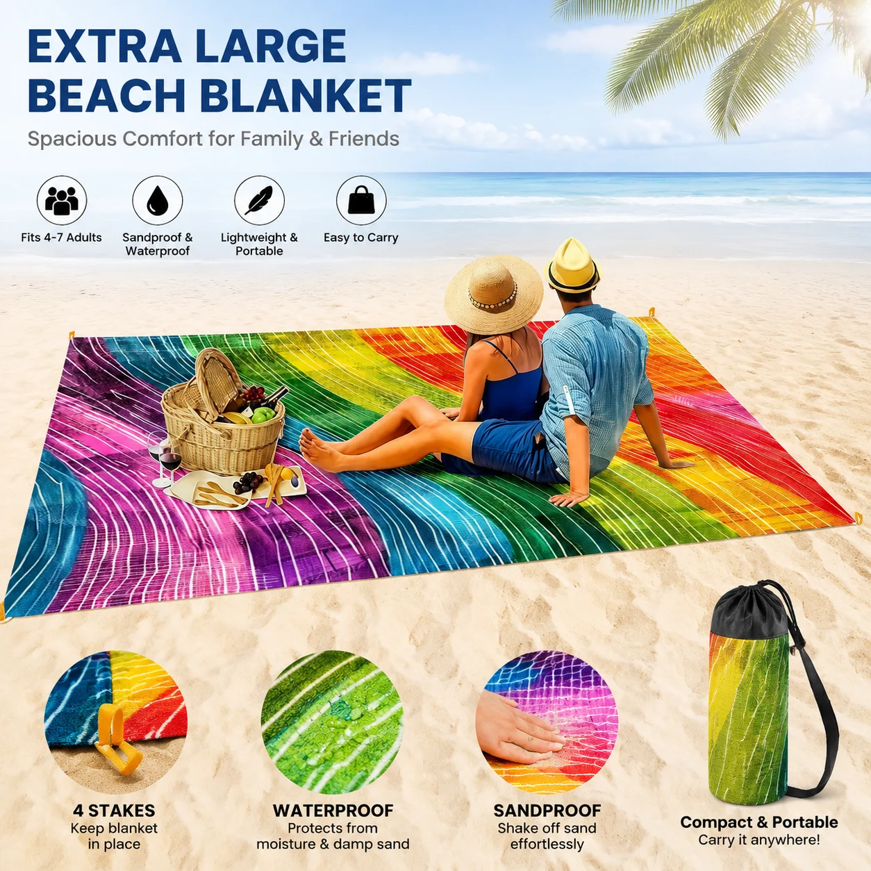 200x240cm Rainbow Beach Mat Sa - Outdoor Camping Mats Large avis et prix